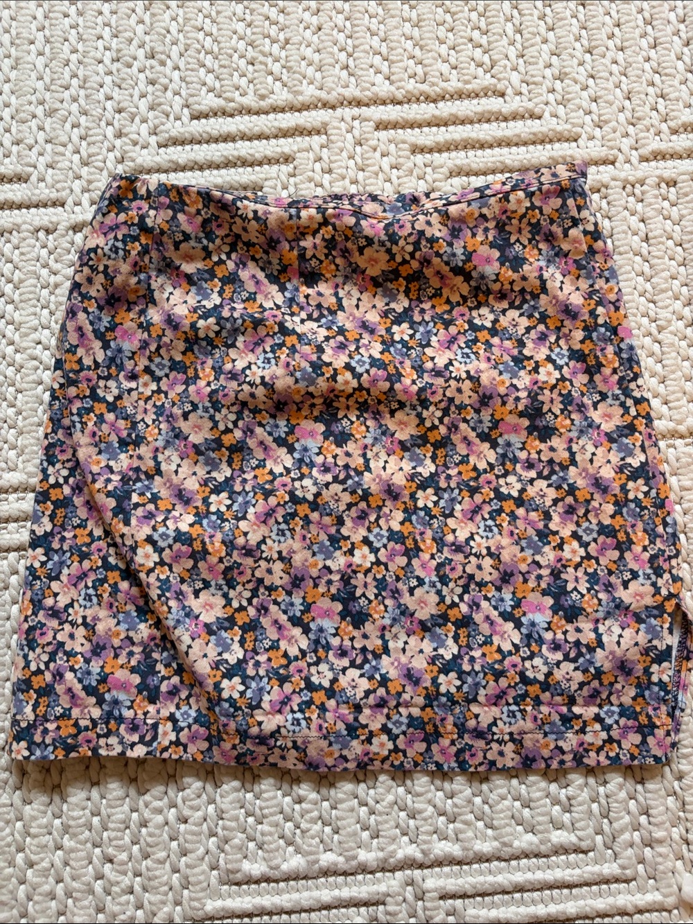 NWOT: Floral Navy Mini Skirt with Pink & Yellow Blooms
